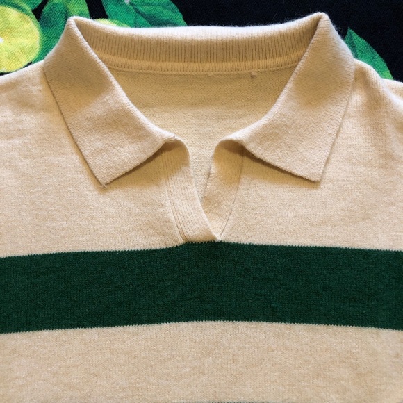 Dazy Cropped Cream/Green Collared Rugby Sweater - Picture 2 of 6